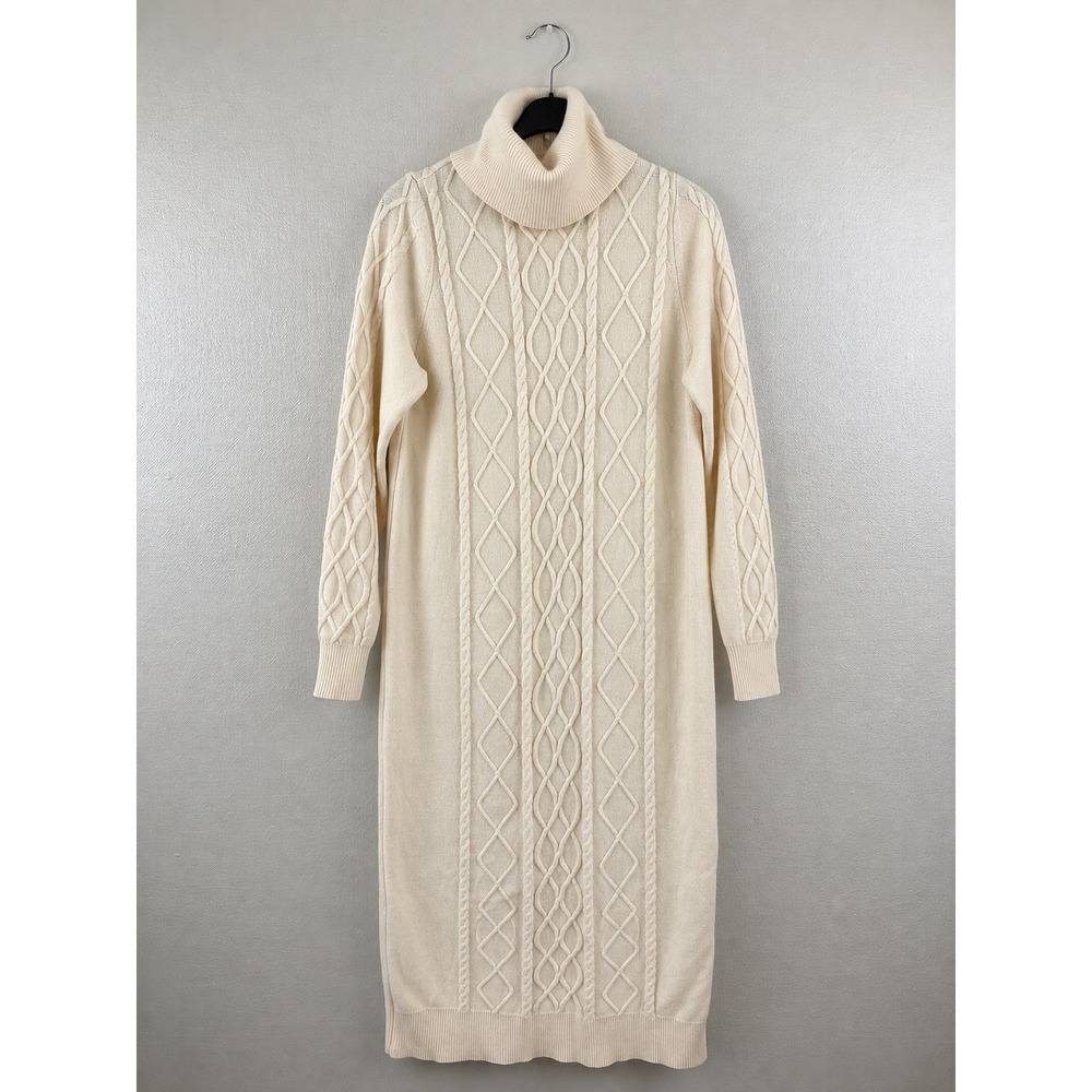 Show Me Your Mumu Montreal Cable Knit Turtleneck Midi Sweater Dress Cream S